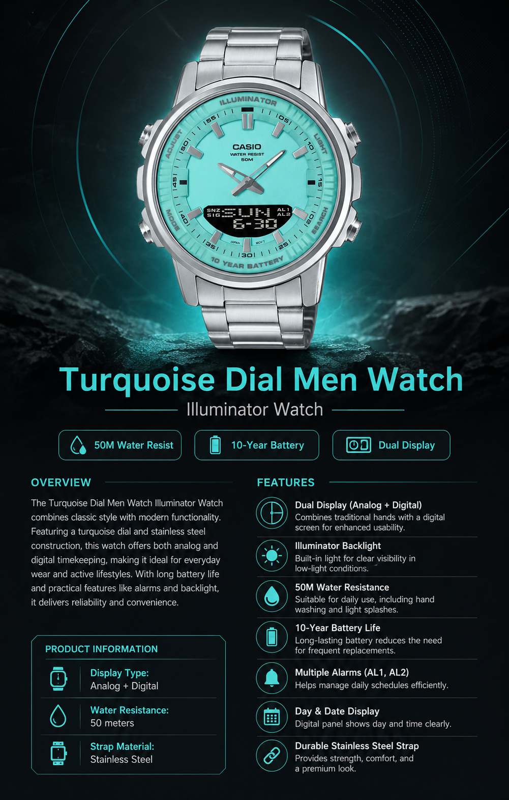 Turquoise Dial Men Watch