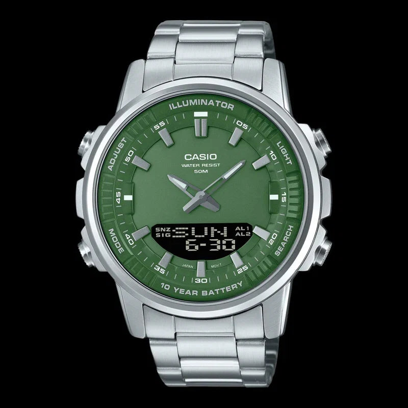 Casio Sports Illuminator Watch: Emerald-Green Edition – Premium Stainless Steel Hybrid Display