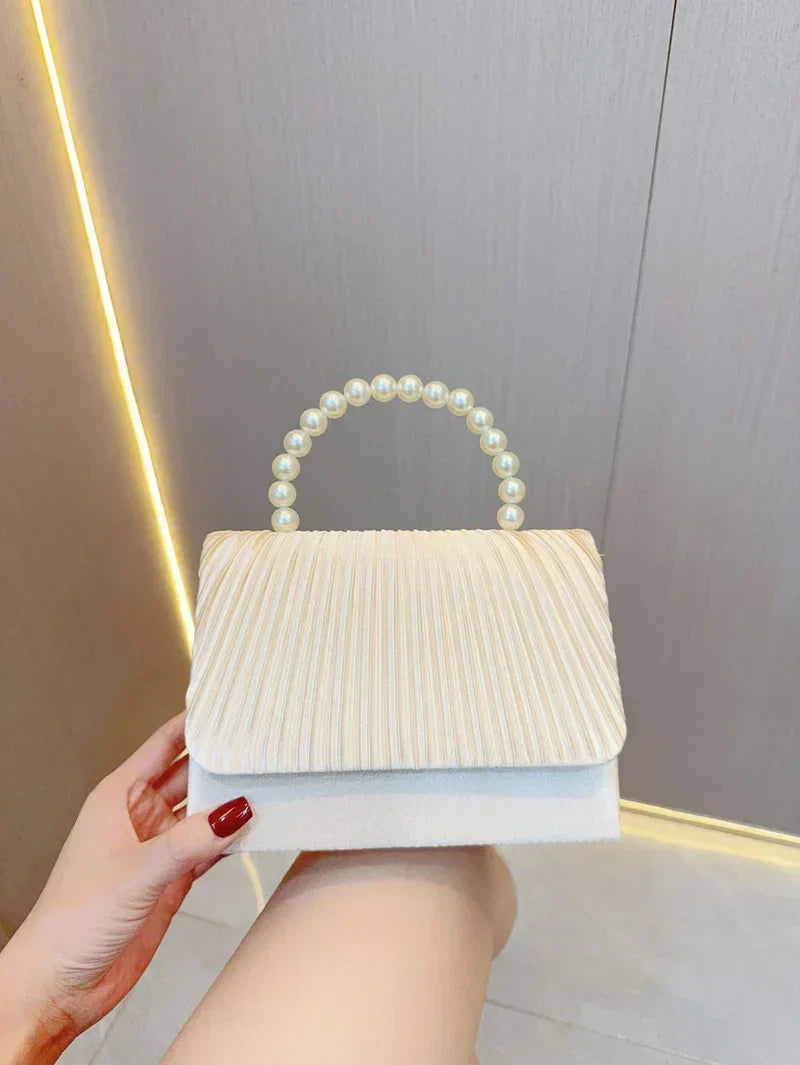 Women’s Elegant Pleated Pearl Evening Clutch