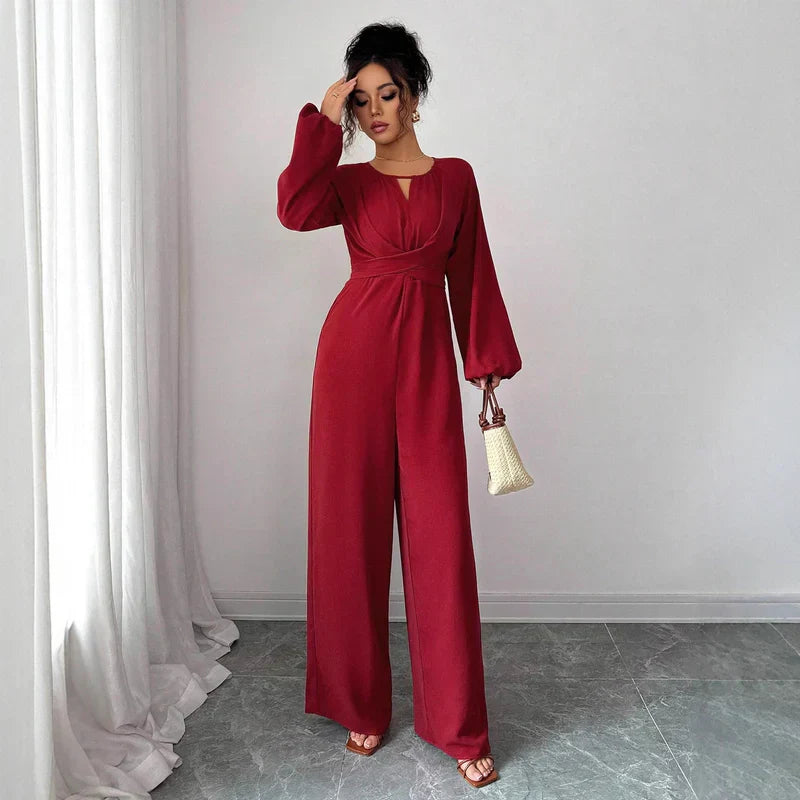 Women’s Elegant Puff-Sleeve Wide-Leg Jumpsuit