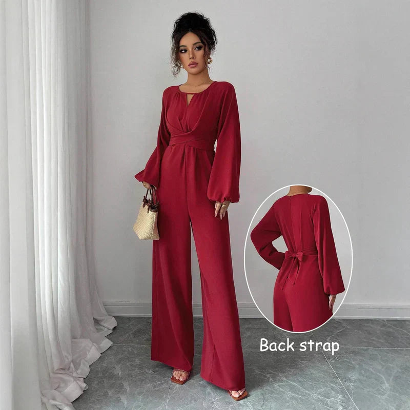 Women’s Elegant Puff-Sleeve Wide-Leg Jumpsuit