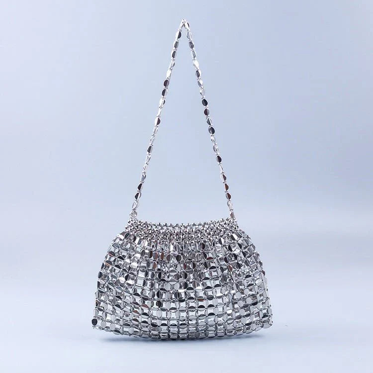 Handmade Flat Beads Woven Large Dumpling Fashion Trendy One-shoulder Handbag