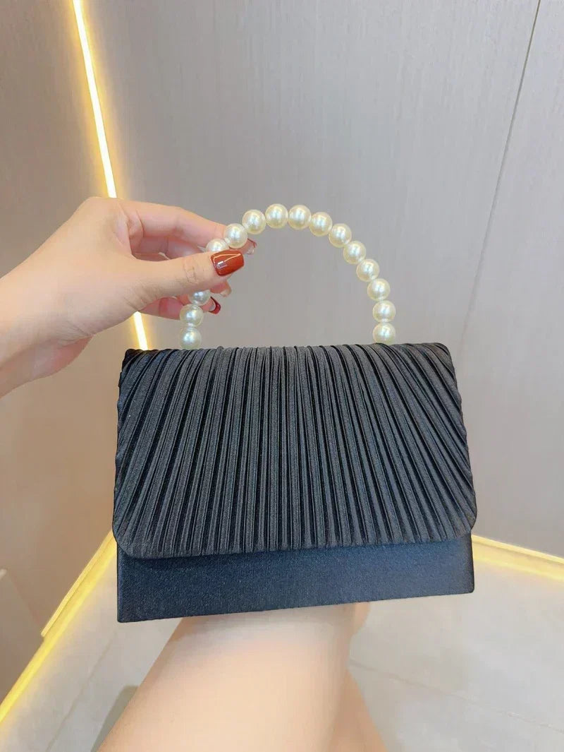 Women’s Elegant Pleated Pearl Evening Clutch